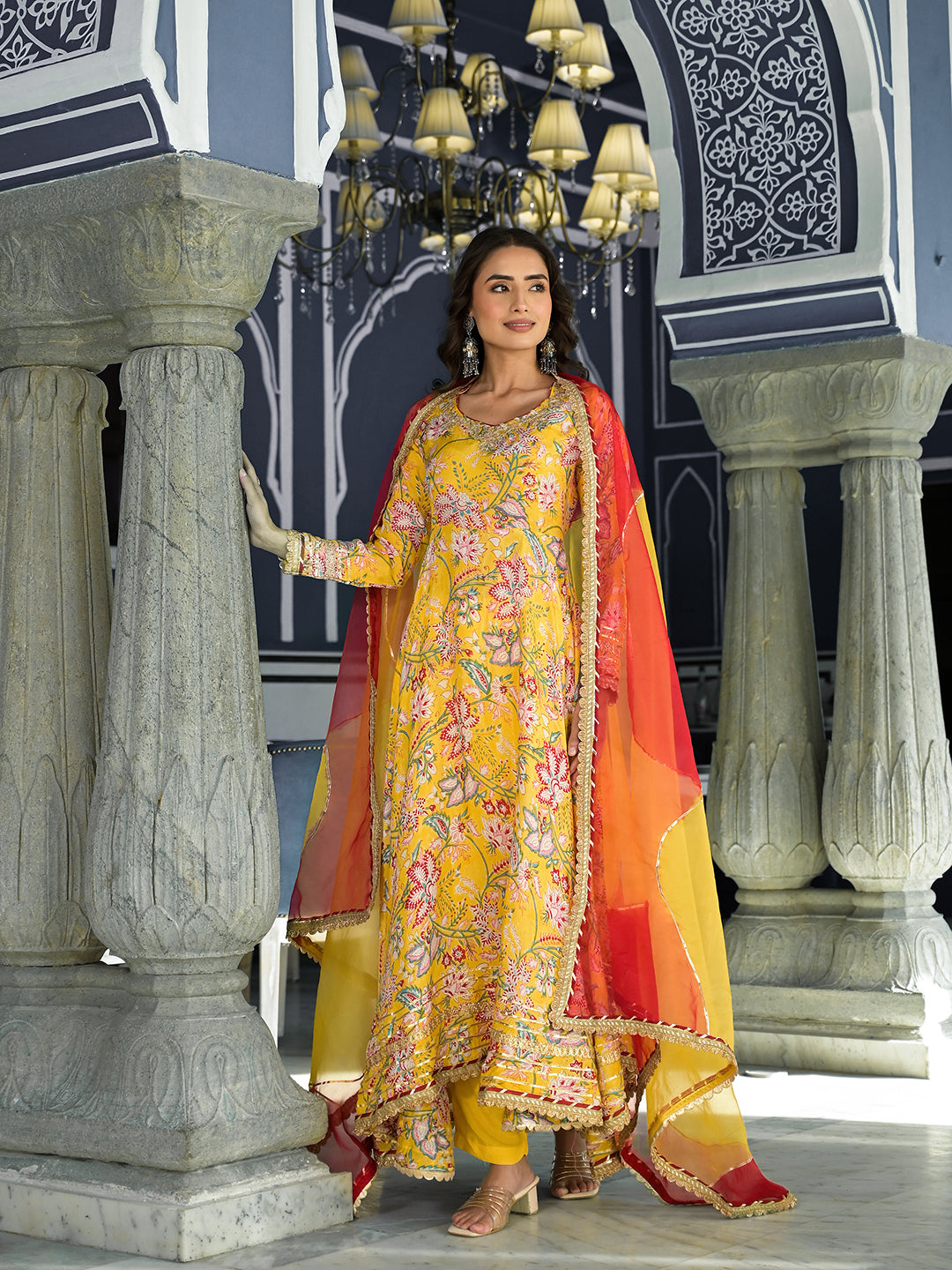 Yellow-Muslin-Floral-Printed-3-Piece-Anarkali-Set