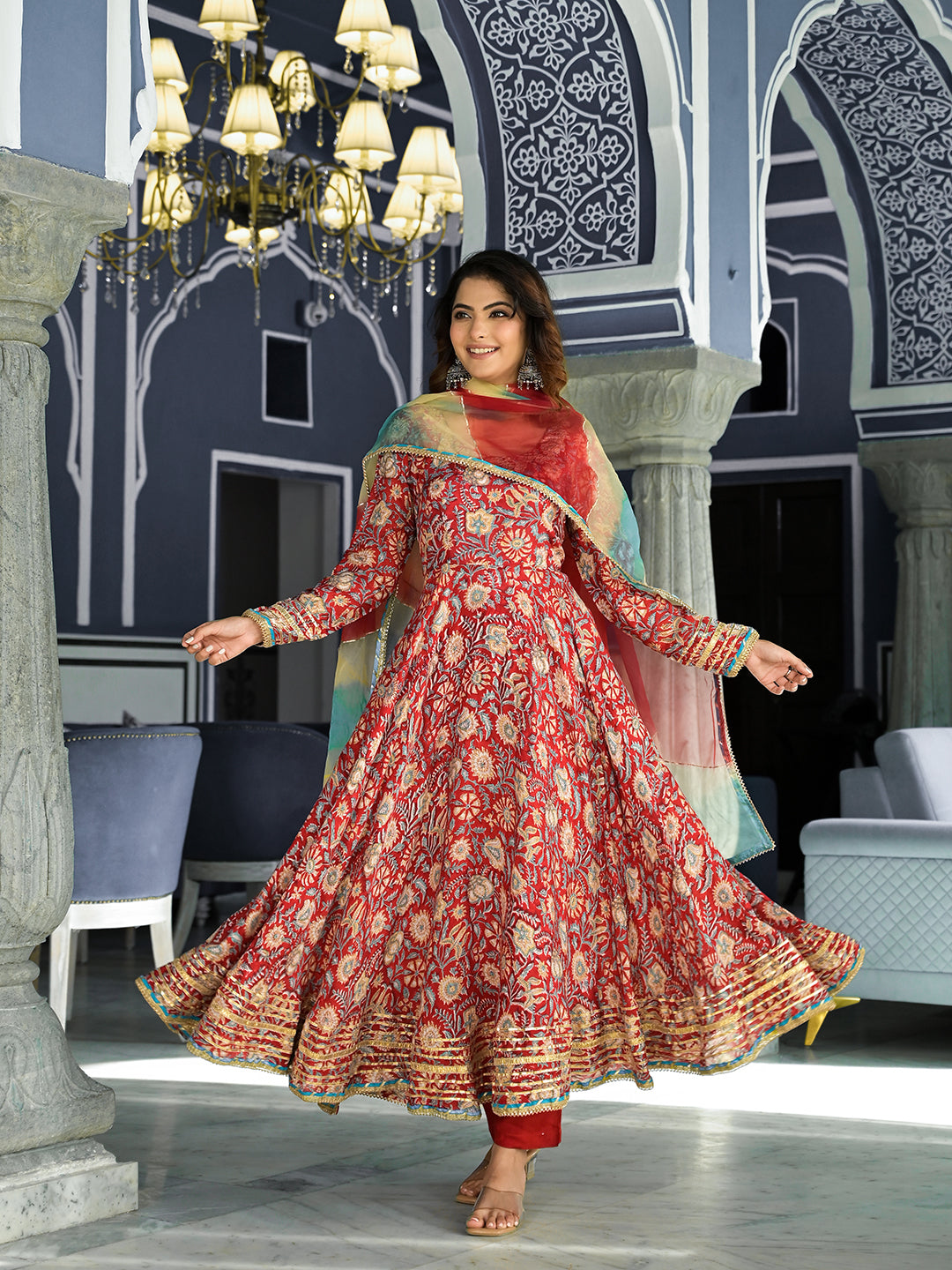 Red-Maroon-Muslin-Floral-Printed-3-Piece-Anarkali-Set