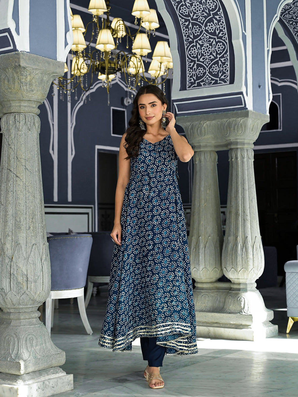 Indigo-Blue-Muslin-Floral-Print-3-Piece-Anarkali-Set