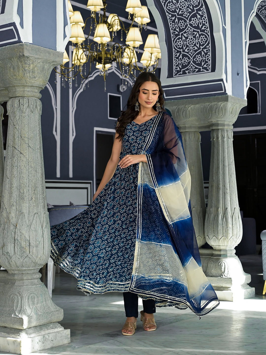 Indigo-Blue-Muslin-Floral-Print-3-Piece-Anarkali-Set