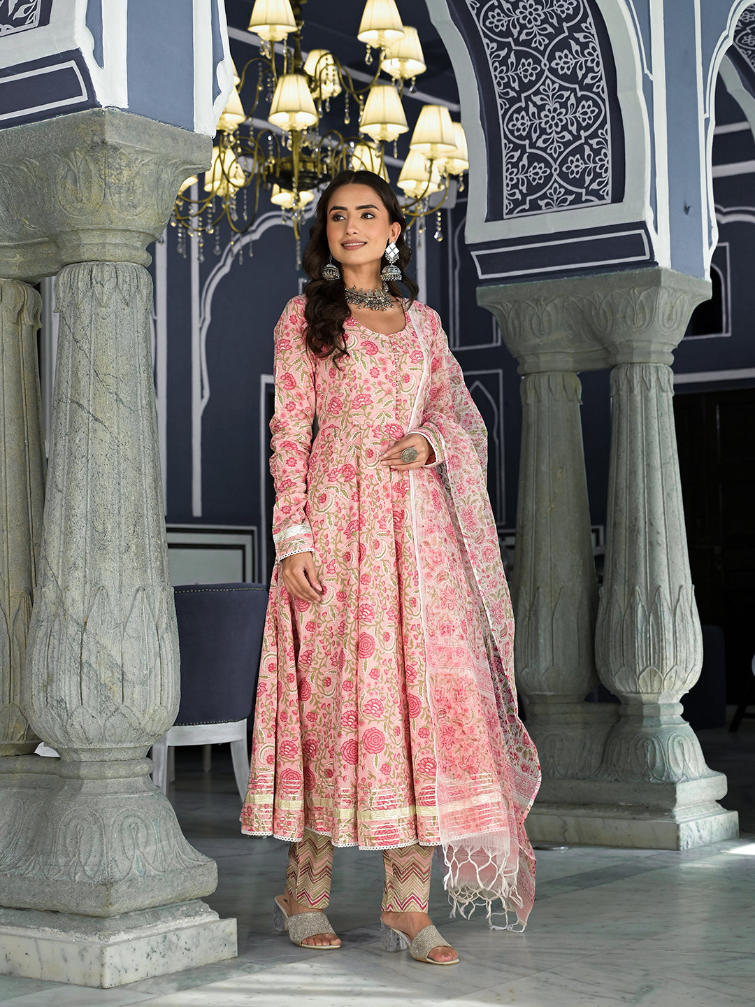 Pink-Cotton-Floral-Printed-3-Piece-Anarkali-Set