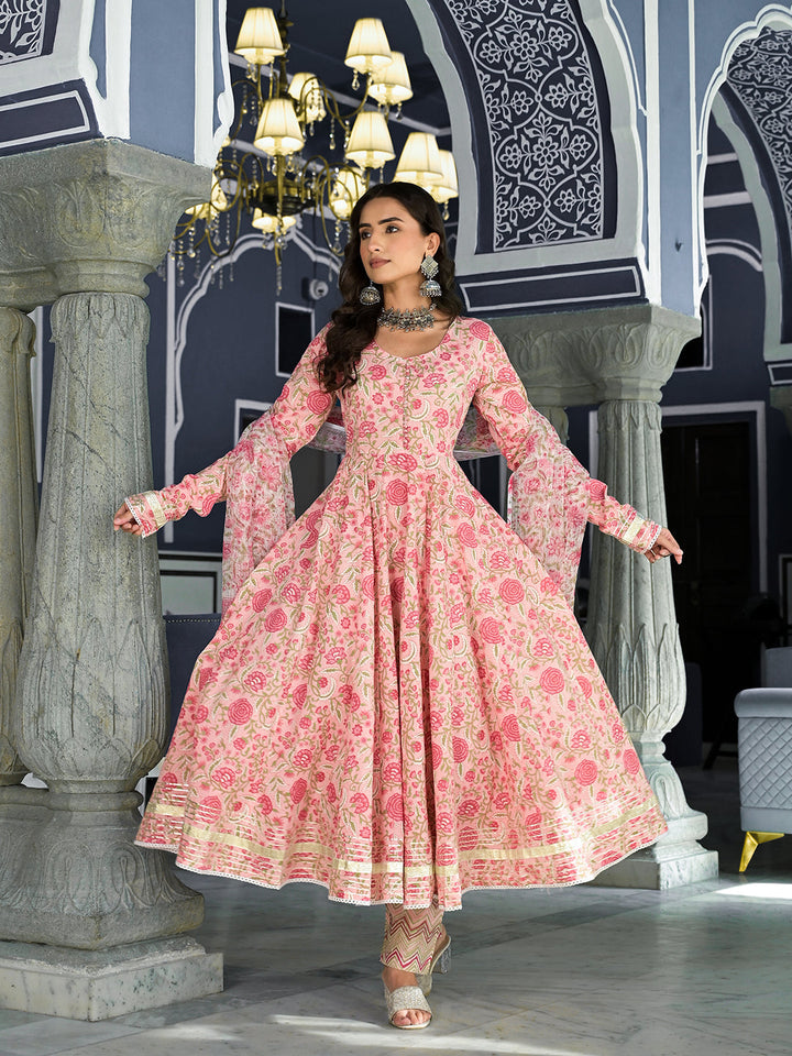 Pink-Cotton-Floral-Printed-3-Piece-Anarkali-Set