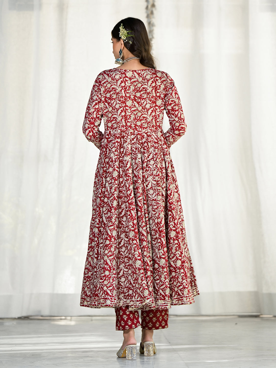 Maroon-Cotton-Floral-Printed-3-Piece-Anarkali-Set
