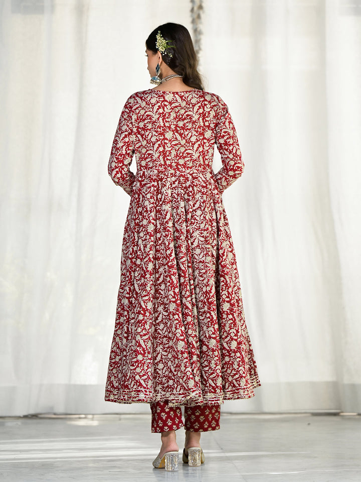 Maroon-Cotton-Floral-Printed-3-Piece-Anarkali-Set