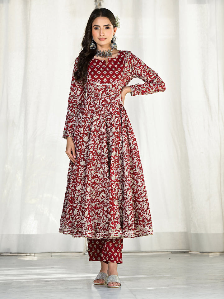 Maroon-Cotton-Floral-Printed-3-Piece-Anarkali-Set