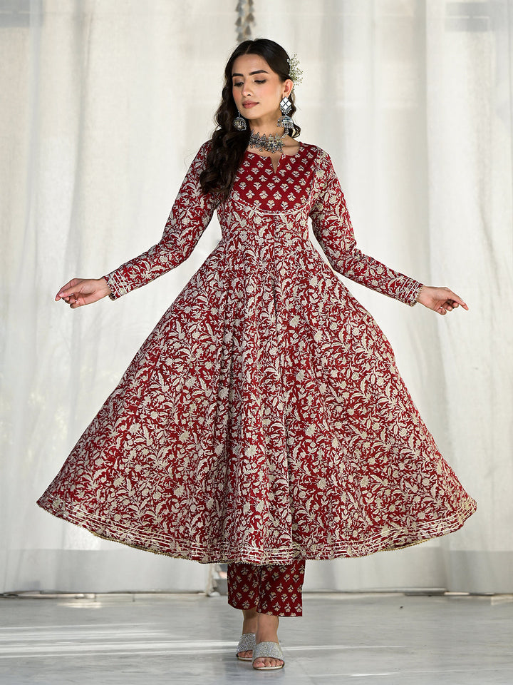 Maroon-Cotton-Floral-Printed-3-Piece-Anarkali-Set
