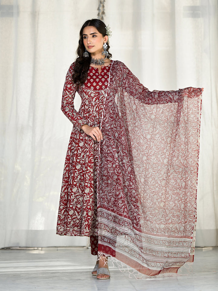 Maroon-Cotton-Floral-Printed-3-Piece-Anarkali-Set