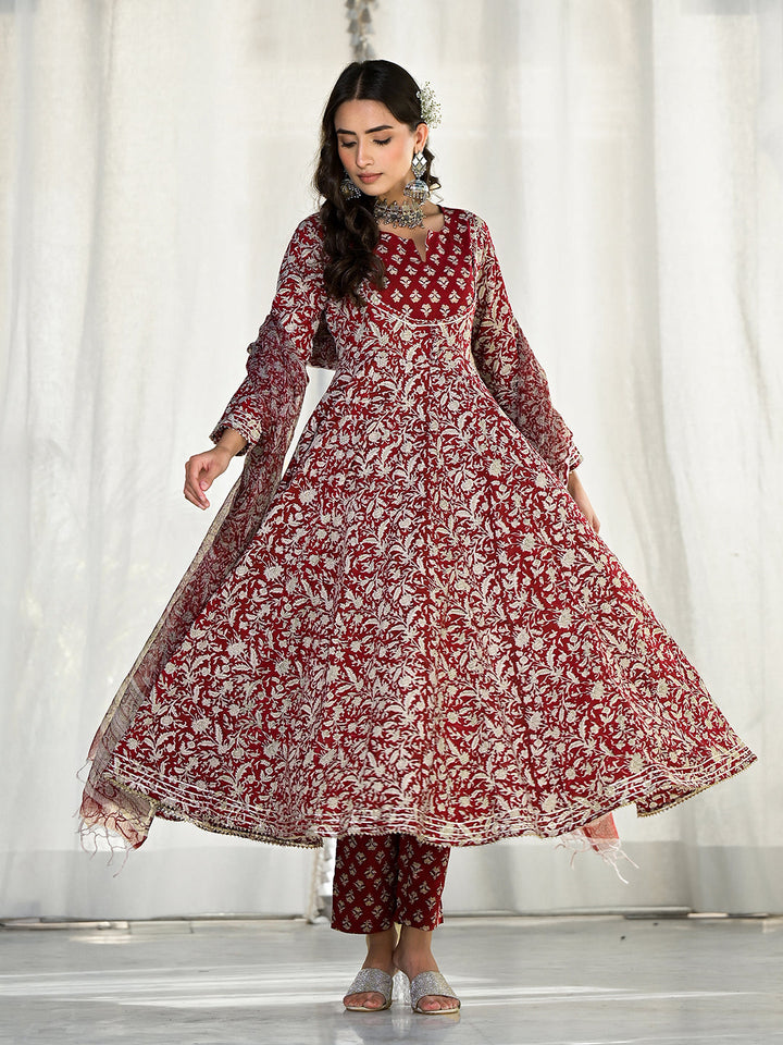 Maroon-Cotton-Floral-Printed-3-Piece-Anarkali-Set