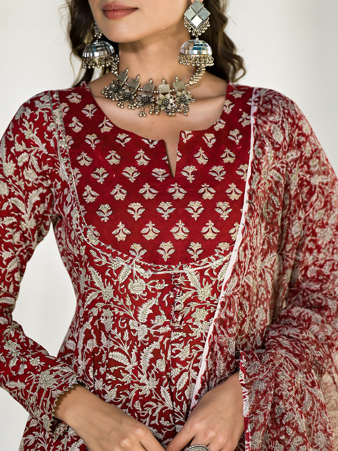 Maroon-Cotton-Floral-Printed-3-Piece-Anarkali-Set