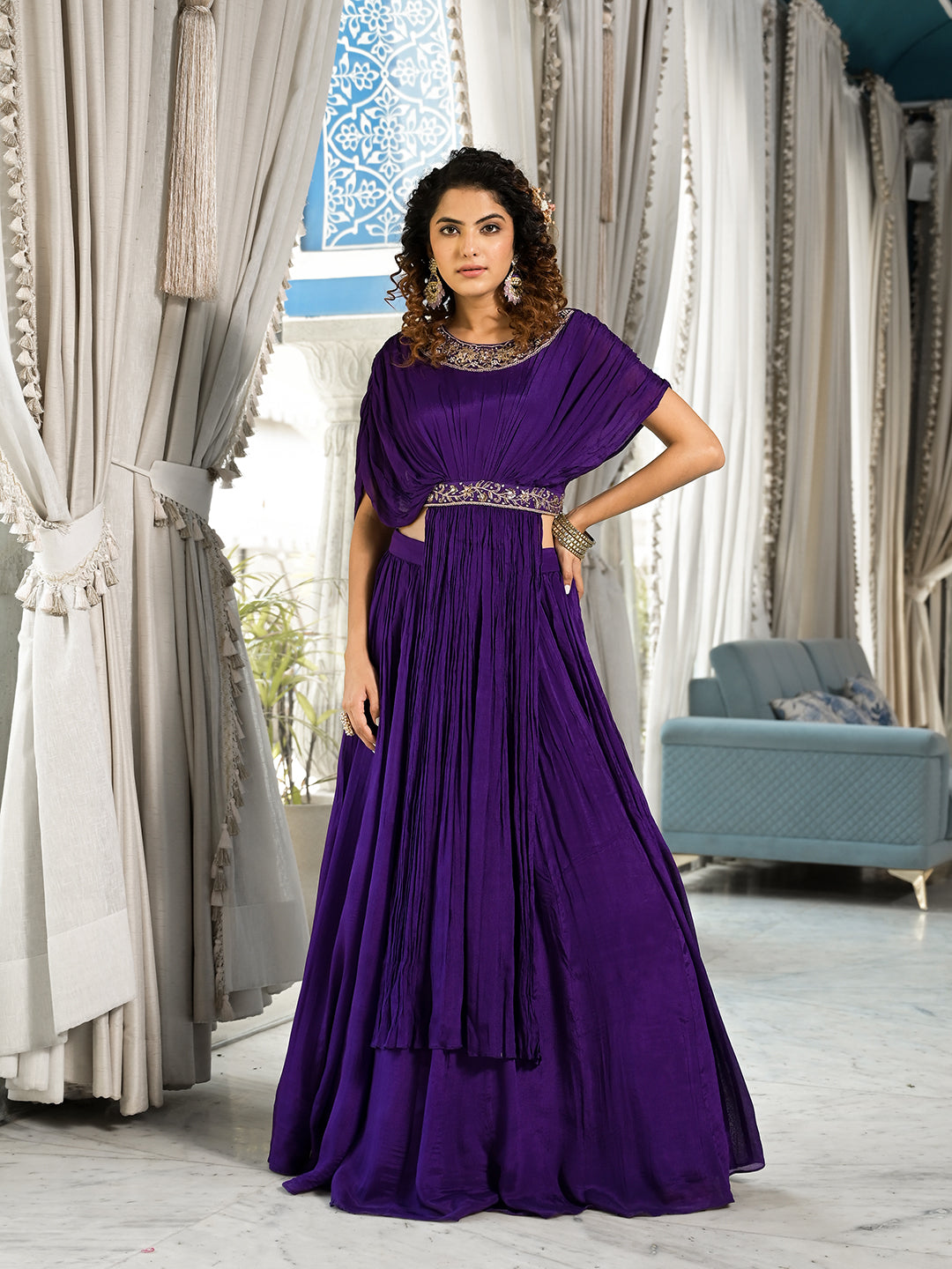 Purple-Zardozi-Work-Chinon-Crop-Top-With-Lehenga