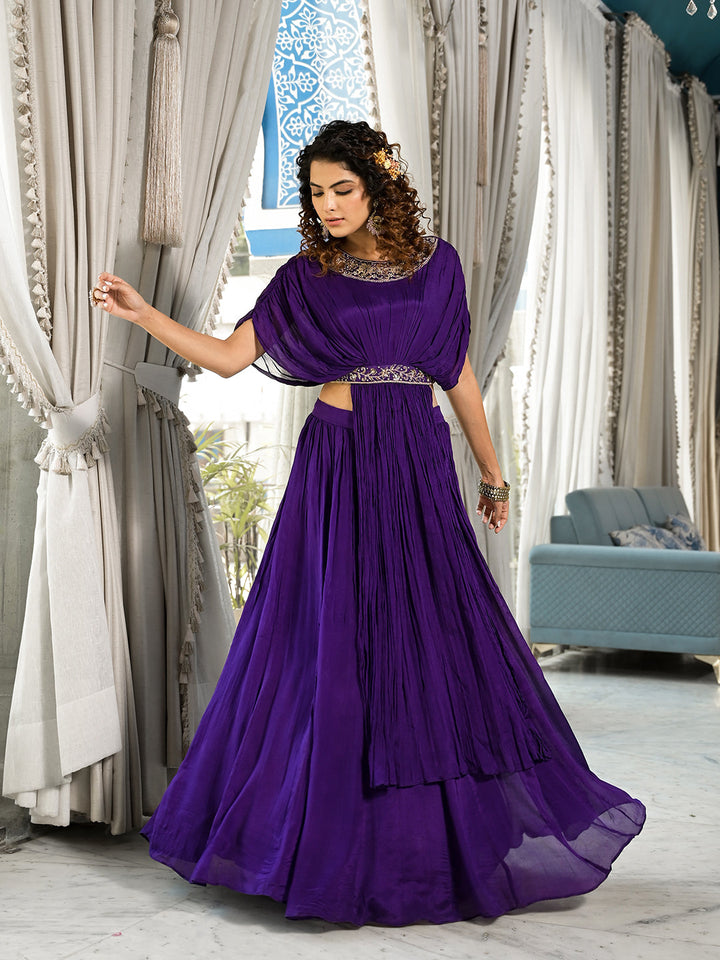 Purple-Zardozi-Work-Chinon-Crop-Top-With-Lehenga