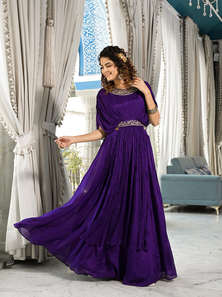 Purple-Zardozi-Work-Chinon-Crop-Top-With-Lehenga