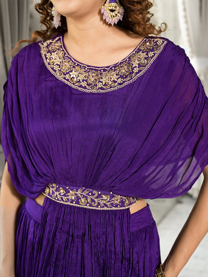 Purple-Zardozi-Work-Chinon-Crop-Top-With-Lehenga