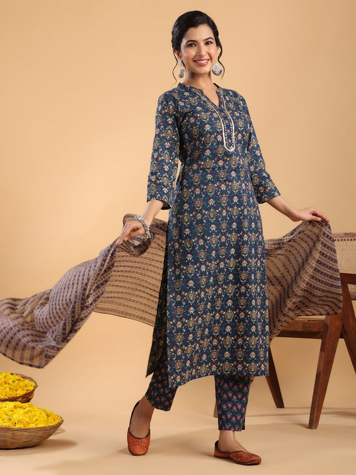 Dark-Blue-Cambric-Straight-3-Piece-Kurta-Set