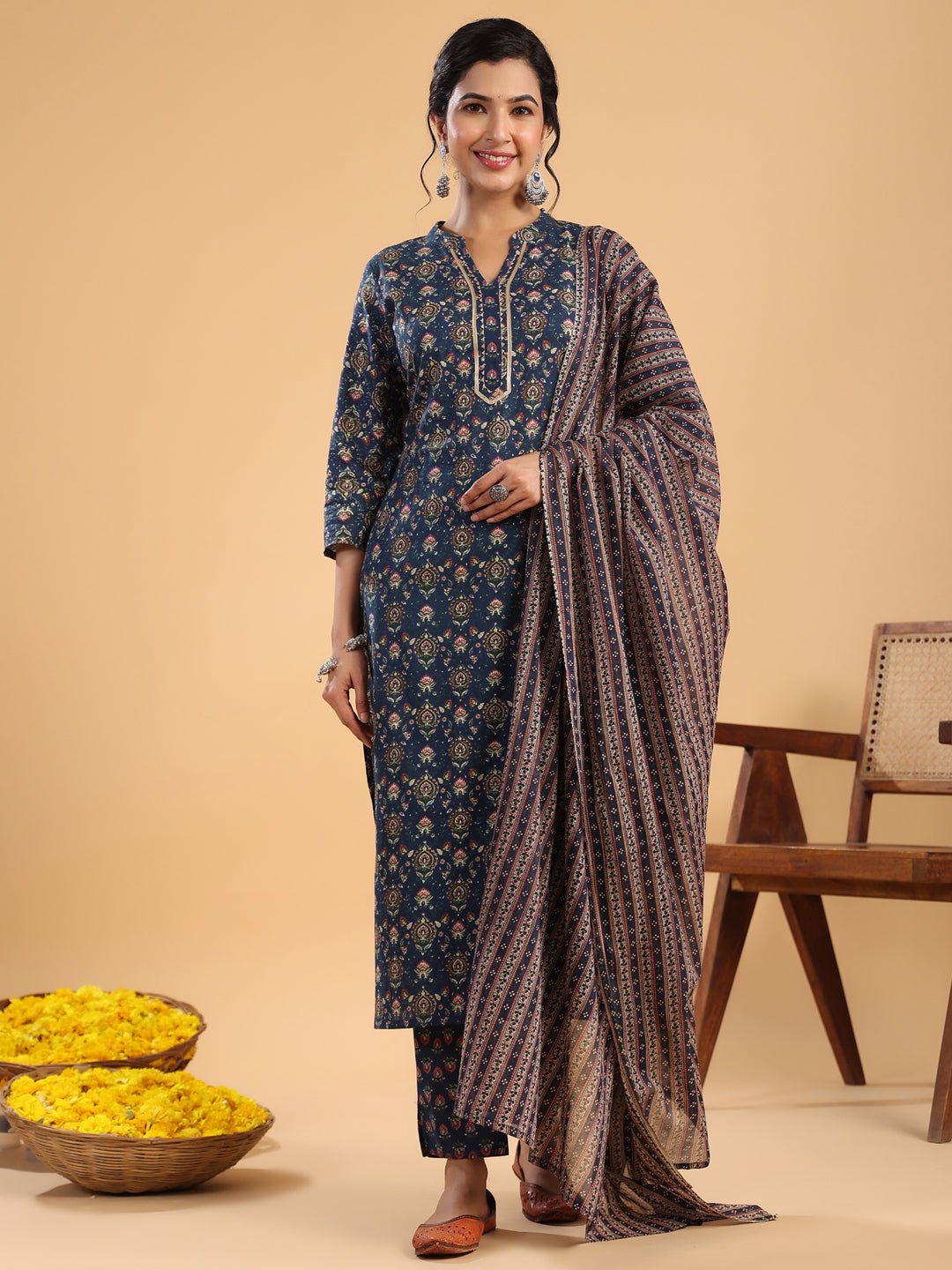 Dark-Blue-Cambric-Straight-3-Piece-Kurta-Set