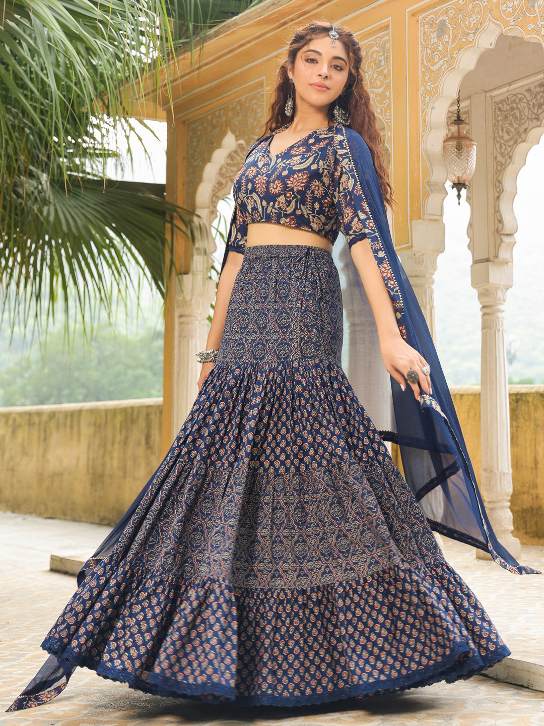 Dark-Blue-Cotton-Ethnic-Motifs-Lehenga-Set