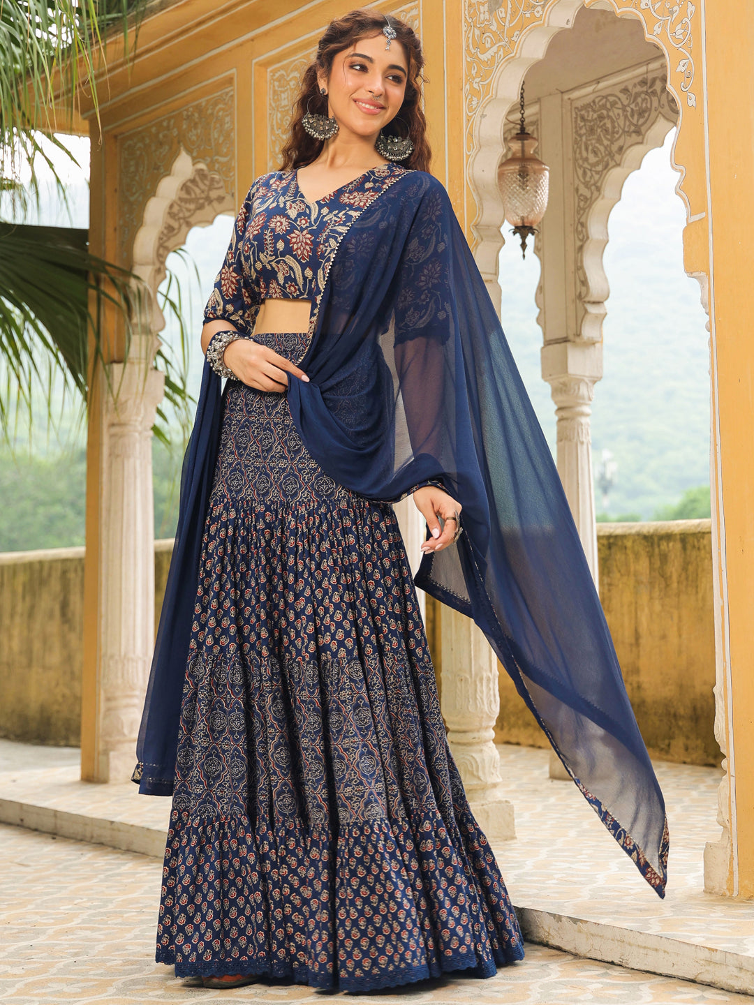 Dark-Blue-Cotton-Ethnic-Motifs-Lehenga-Set