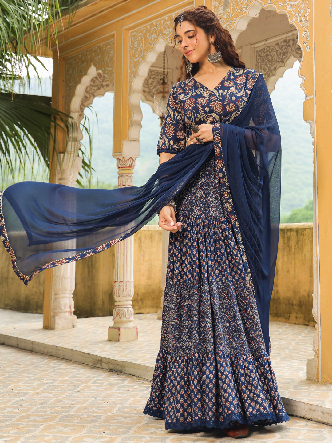 ZERESOUQ-Dark-Blue-Cotton-Ethnic-Motifs-Lehenga-Set