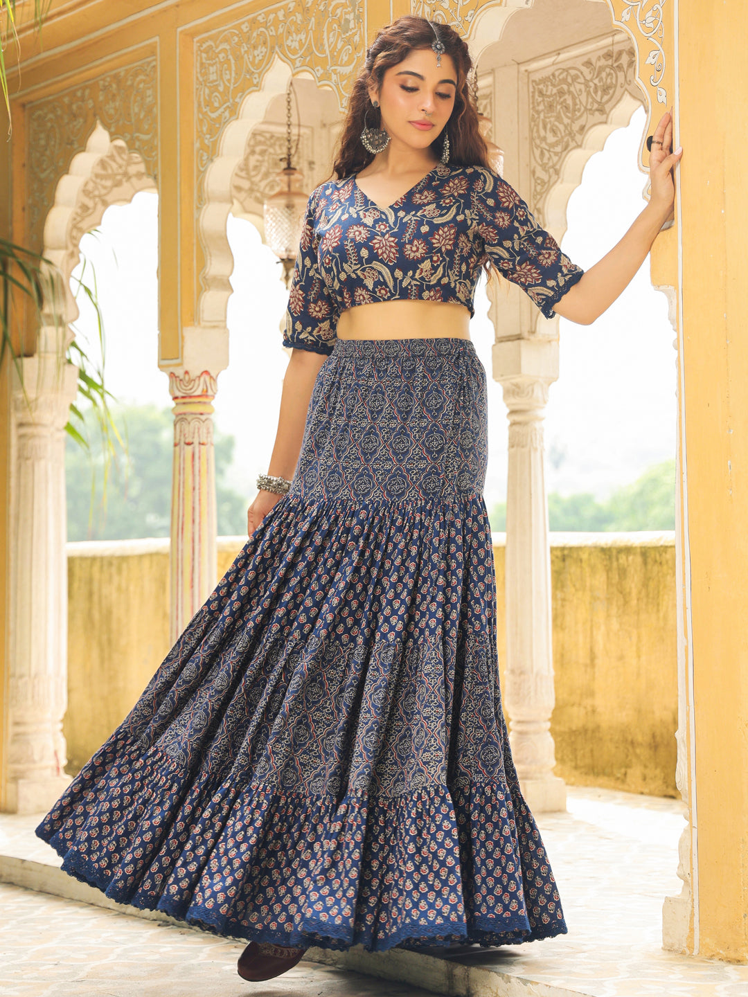 Dark-Blue-Cotton-Ethnic-Motifs-Lehenga-Set