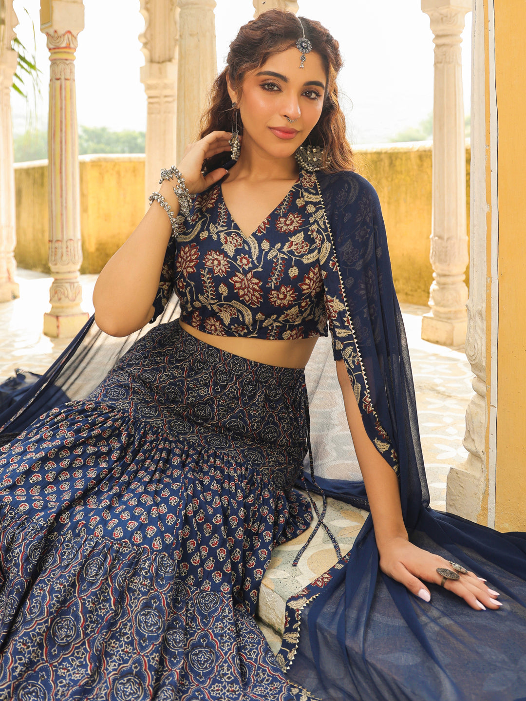 Dark-Blue-Cotton-Ethnic-Motifs-Lehenga-Set