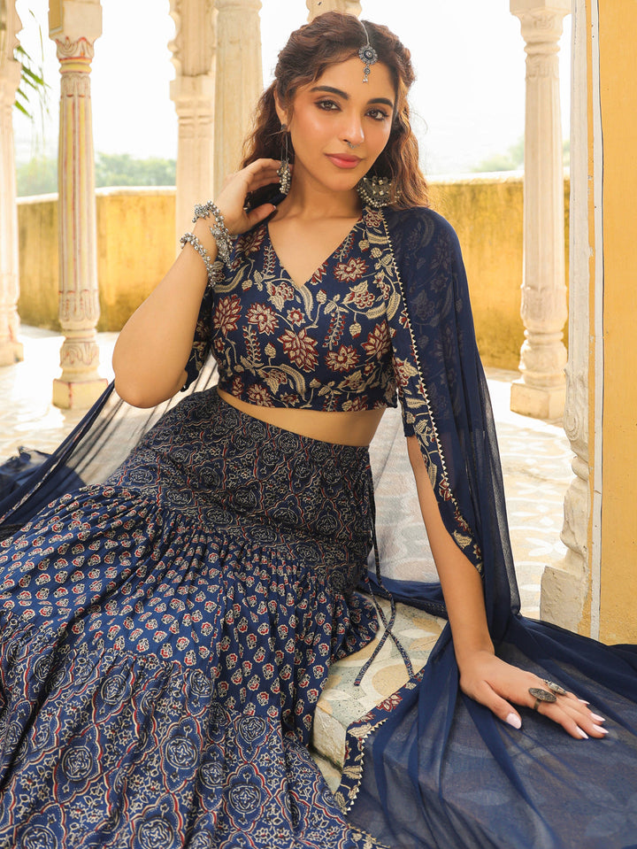 ZERESOUQ-Dark-Blue-Cotton-Ethnic-Motifs-Lehenga-Set