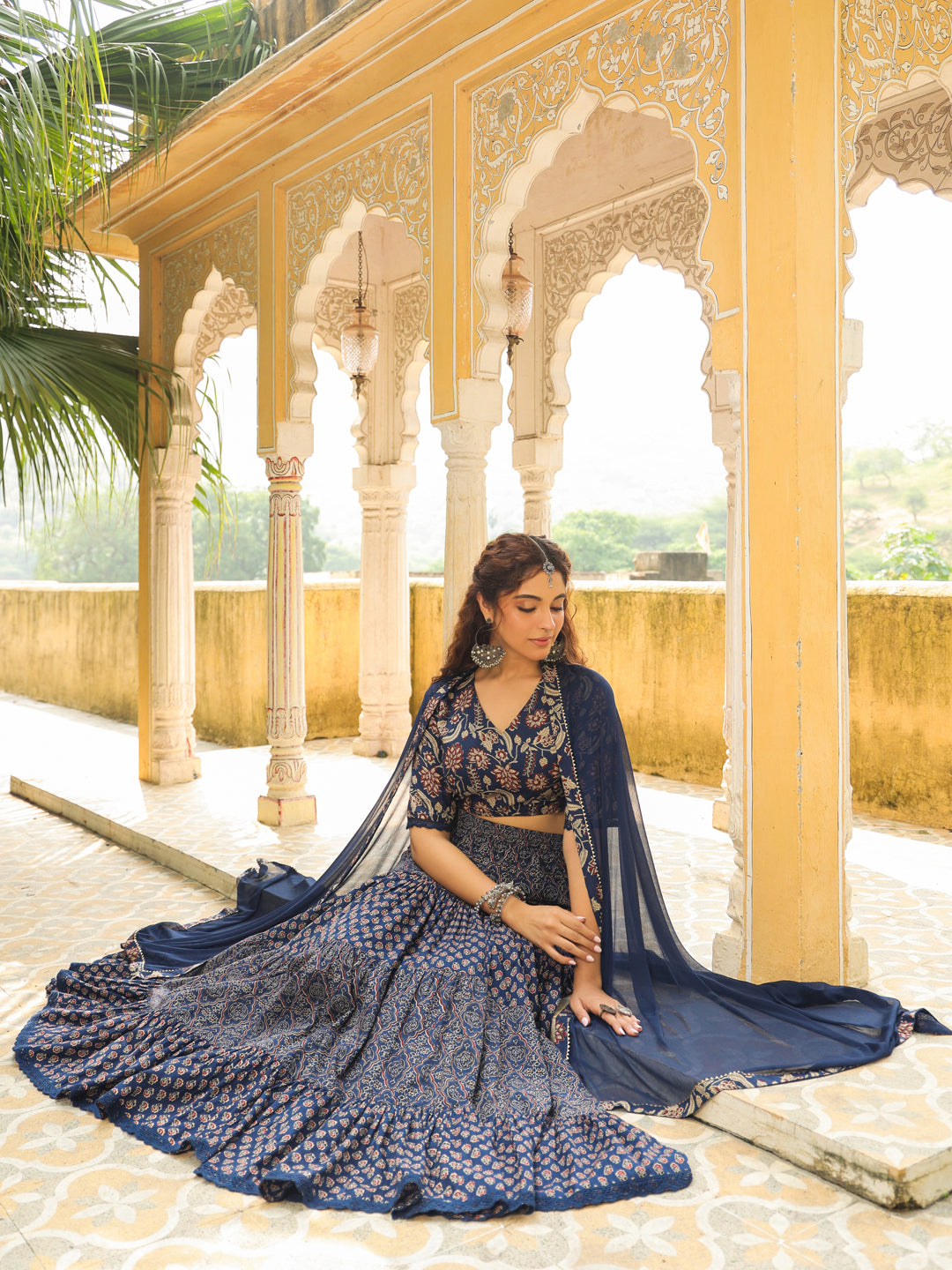 ZERESOUQ-Dark-Blue-Cotton-Ethnic-Motifs-Lehenga-Set