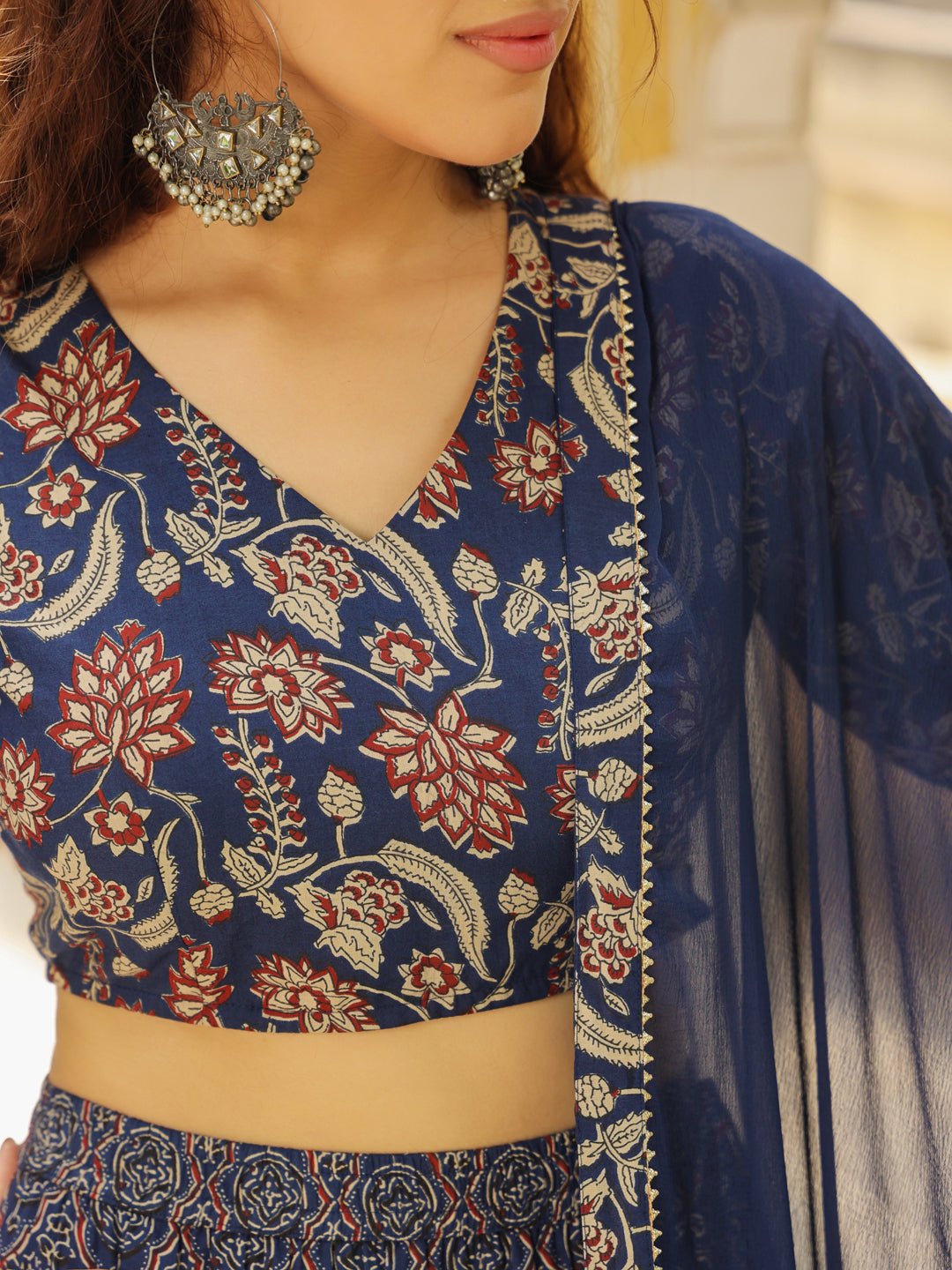 Dark-Blue-Cotton-Ethnic-Motifs-Lehenga-Set