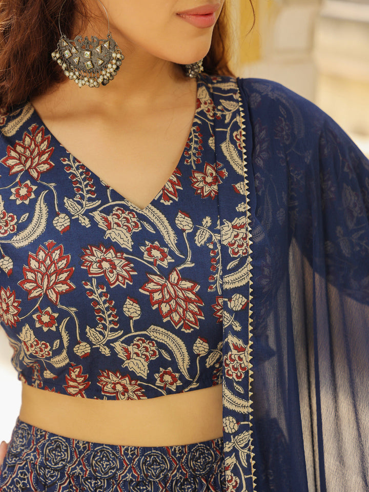 Dark-Blue-Cotton-Ethnic-Motifs-Lehenga-Set