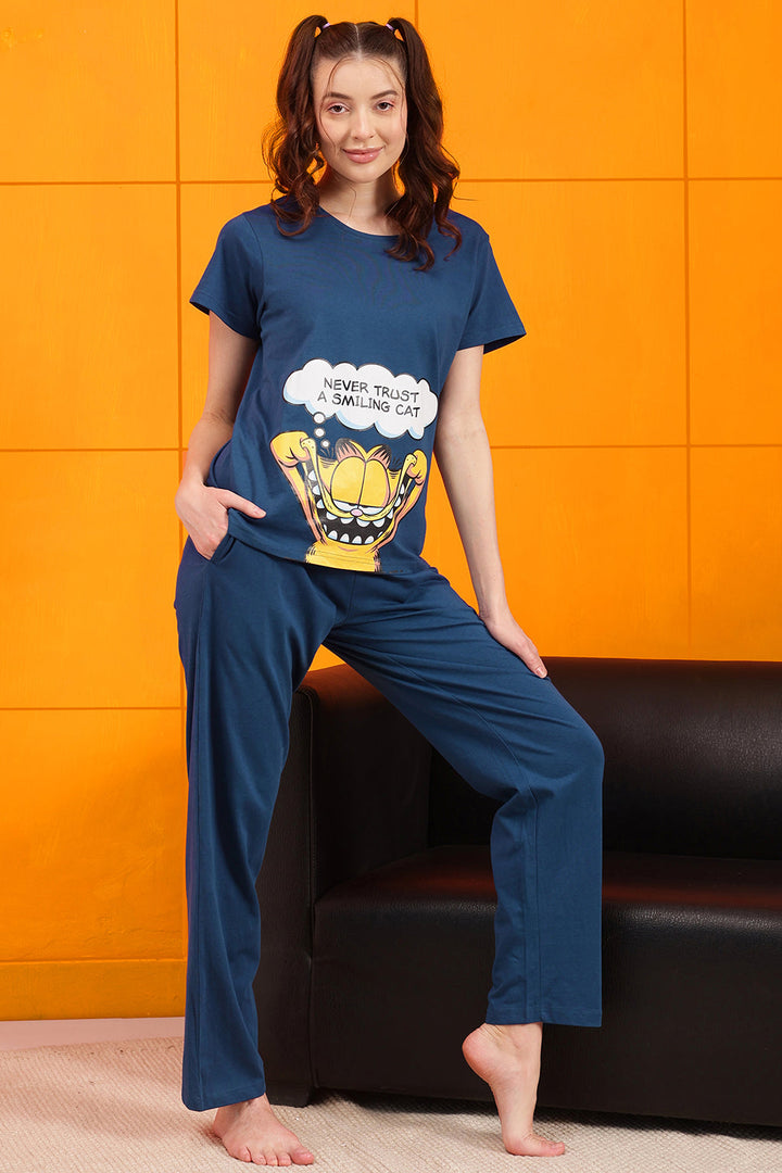 Dark-Blue-Cotton-Garfield-Print-T-Shirt-&-Pyjama-Set