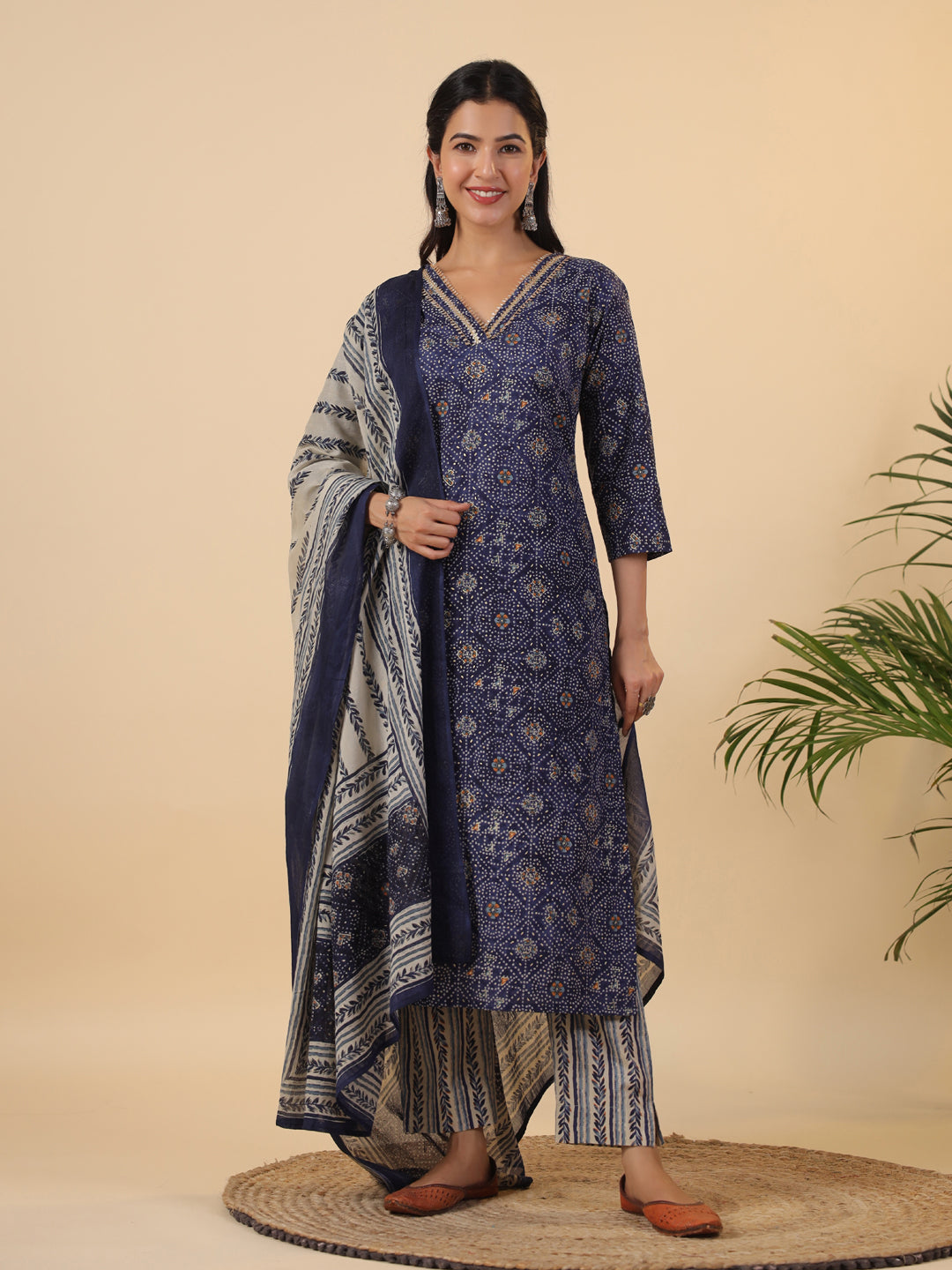 Dark-Blue-&-Beige-Cambric-Straight-3-Piece-Kurta-Set