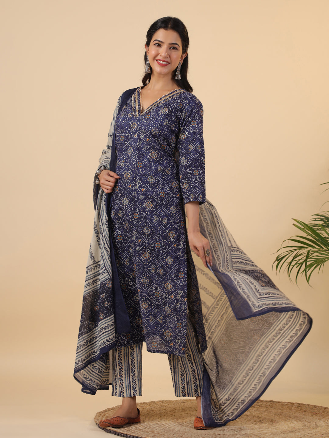 Dark-Blue-&-Beige-Cambric-Straight-3-Piece-Kurta-Set