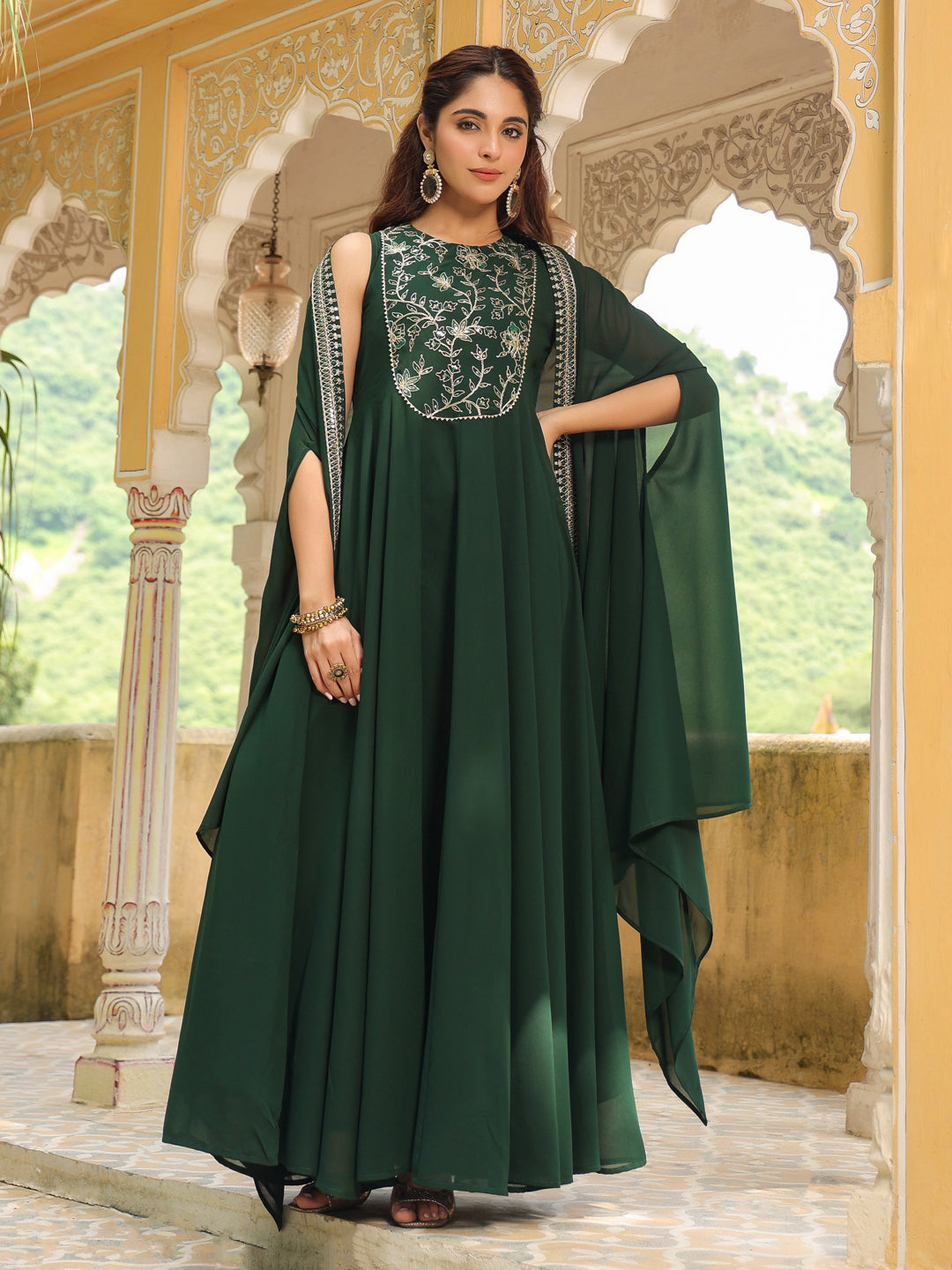 Dark-Green-Georgette-Embroidered-Anarakali-Set