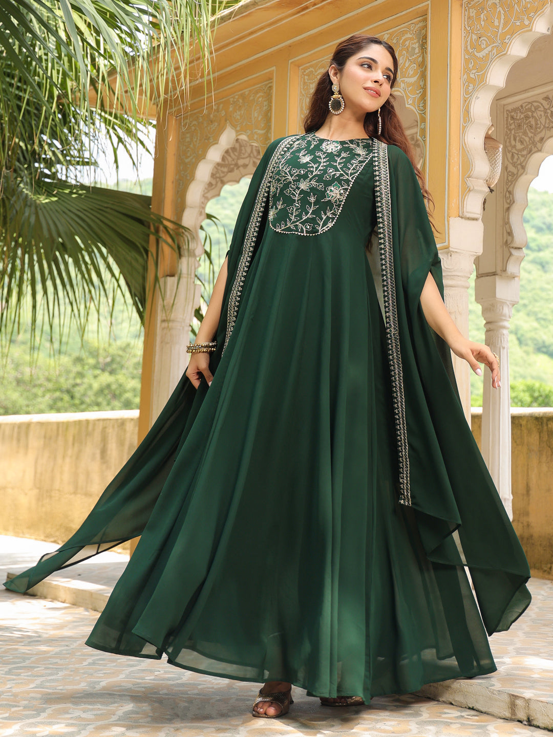 Dark-Green-Georgette-Embroidered-Anarakali-Set