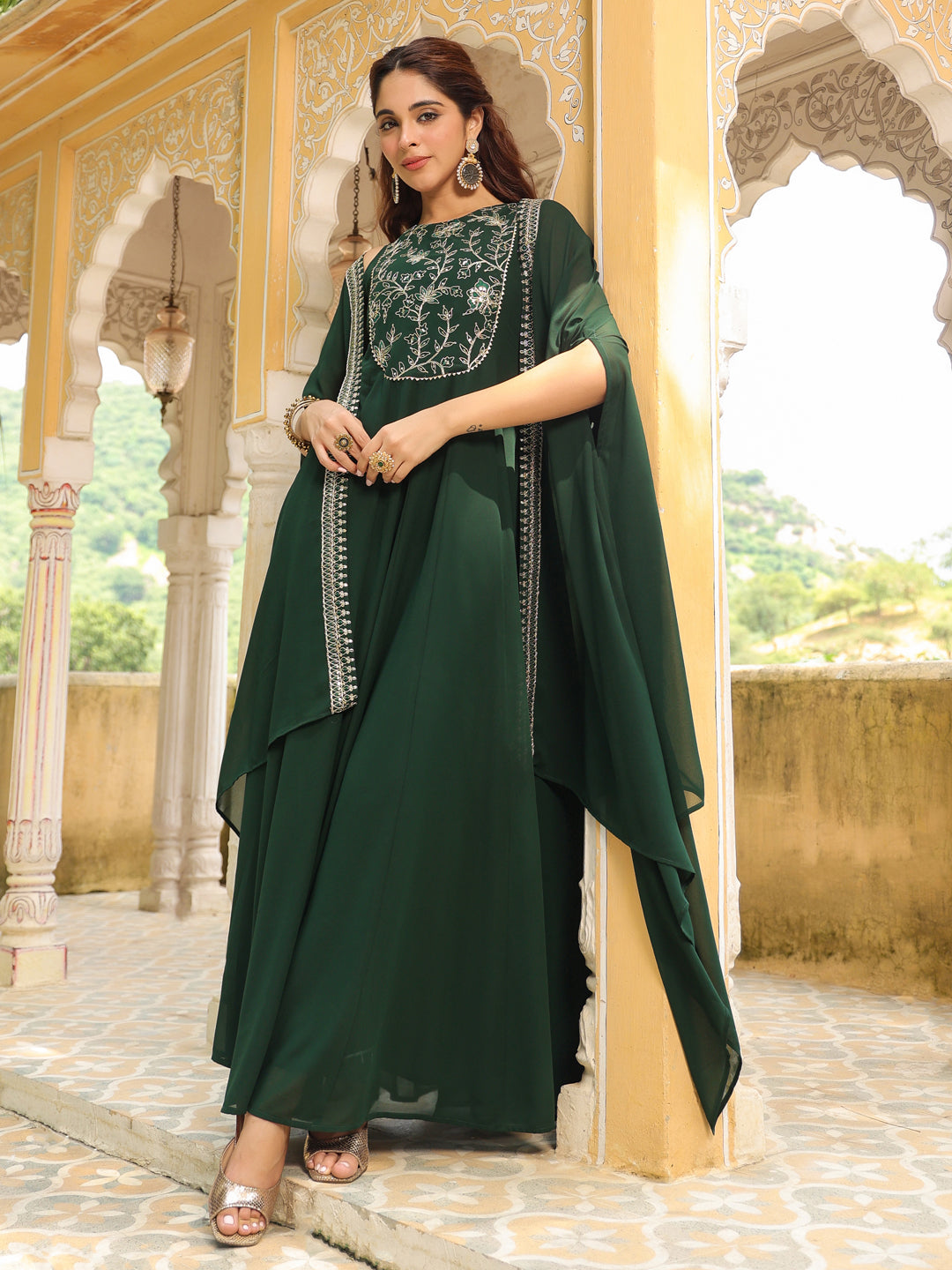 Dark-Green-Georgette-Embroidered-Anarakali-Set