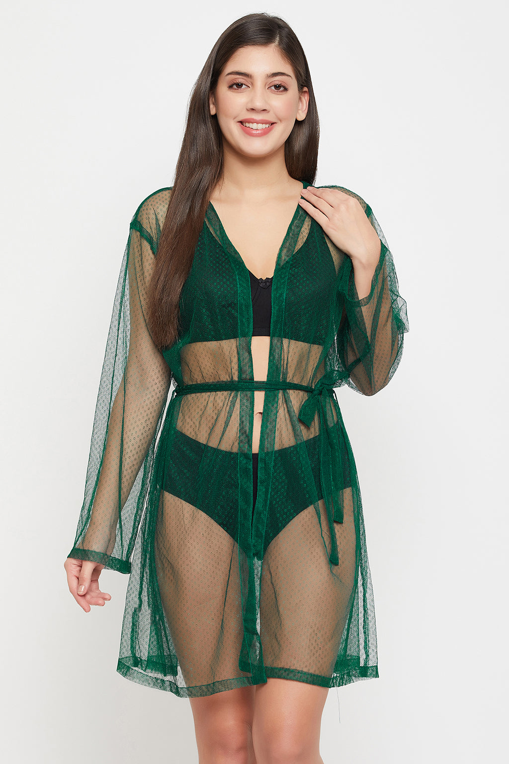 Dark-Green-Lace-Chic-Basic-Sheer-Robe