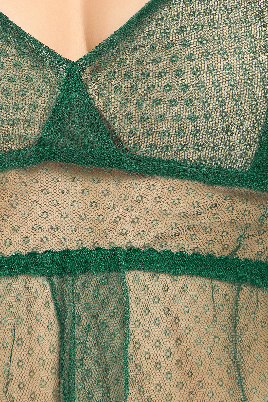 Dark-Green-Lace-Self-Patterned-Sheer-Babydoll-With-G-String