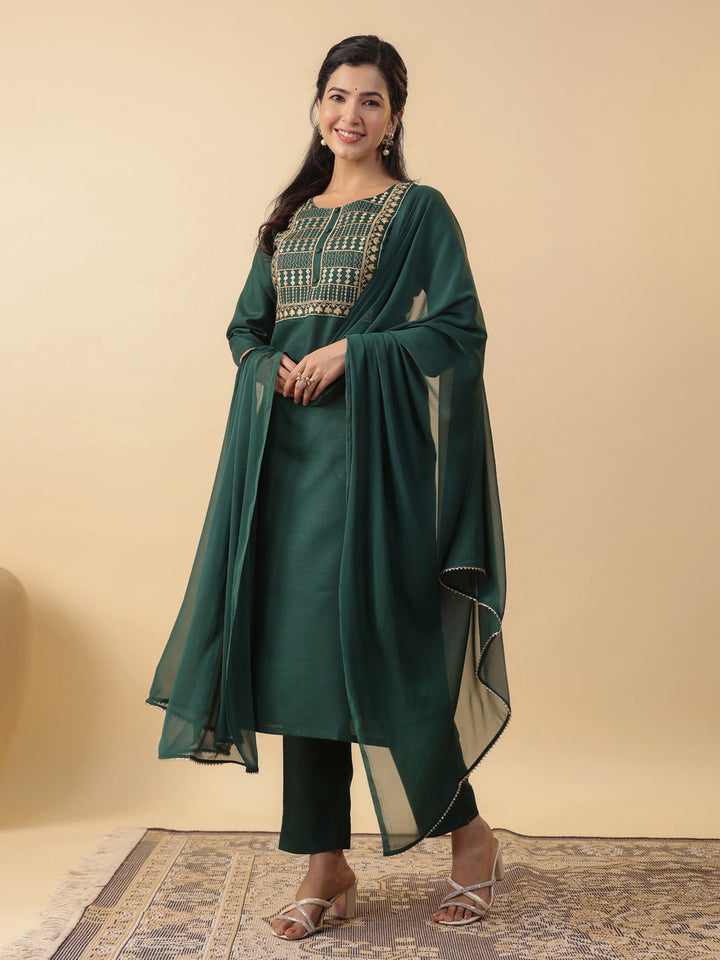 Dark-Green-Magics-Slub-Straight-3-Piece-Kurta-Set