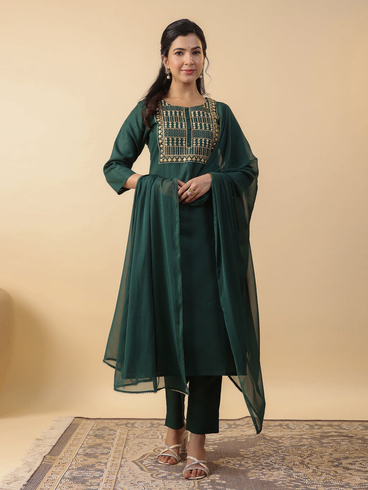 Dark-Green-Magics-Slub-Straight-3-Piece-Kurta-Set