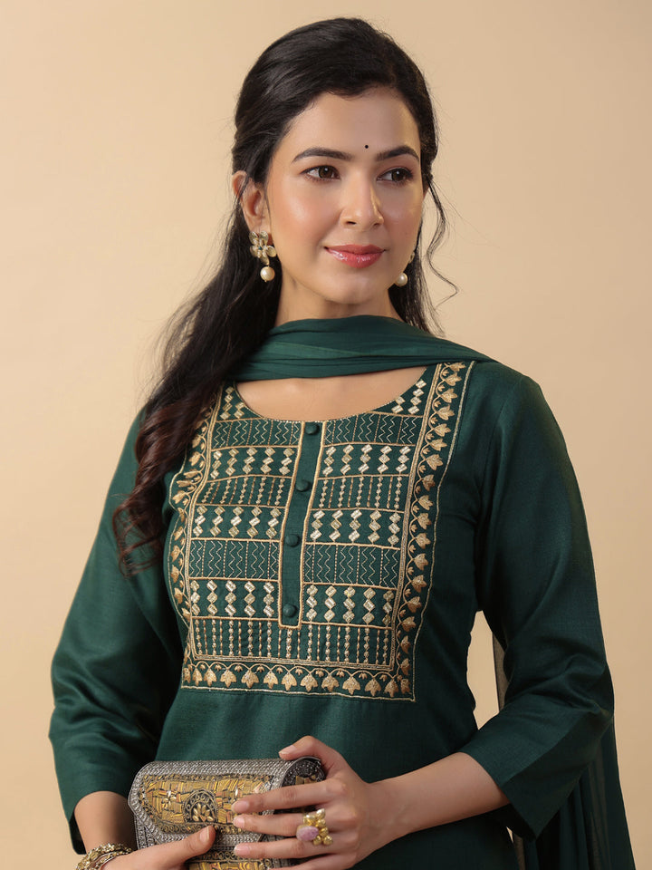 Dark-Green-Magics-Slub-Straight-3-Piece-Kurta-Set