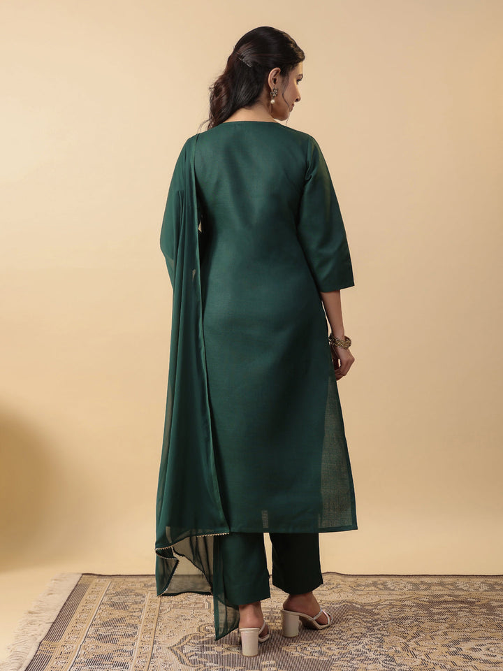 Dark-Green-Magics-Slub-Straight-3-Piece-Kurta-Set