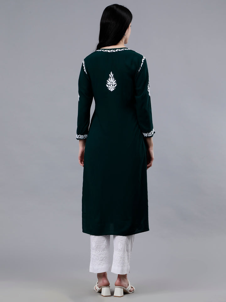 Dark Green Modal Embroidered Chikankari Kurti