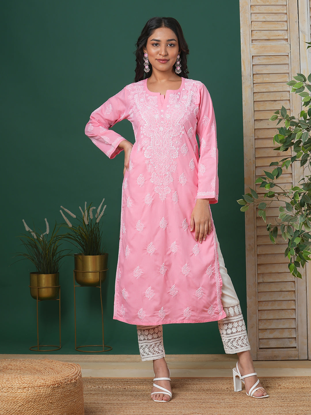 Dark-Peach-Cotton-Embroidered-Chikankari-Kurta