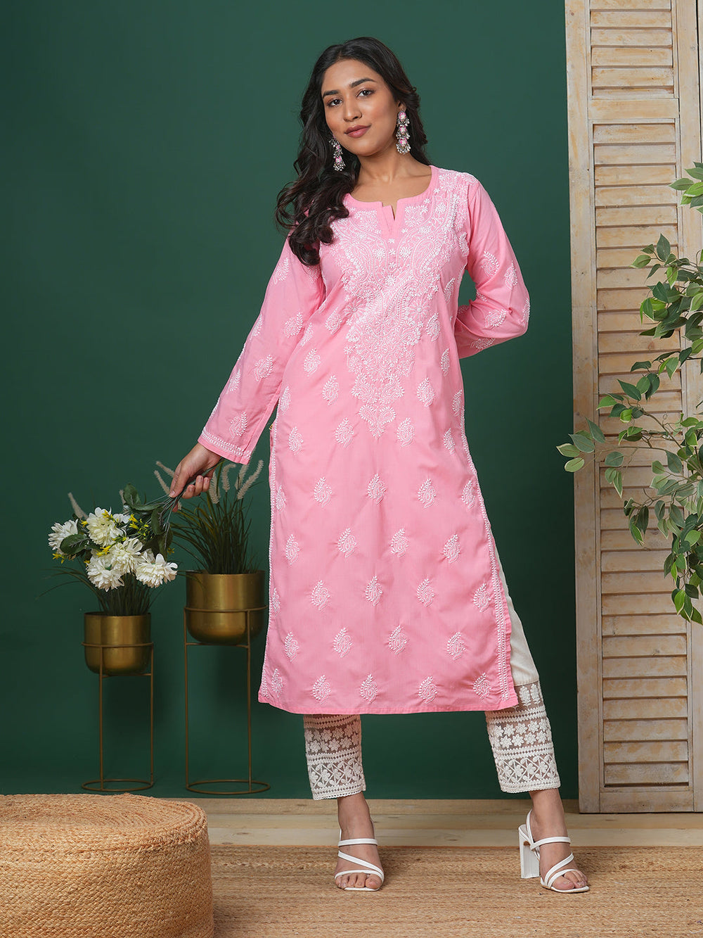 Dark-Peach-Cotton-Embroidered-Chikankari-Kurta