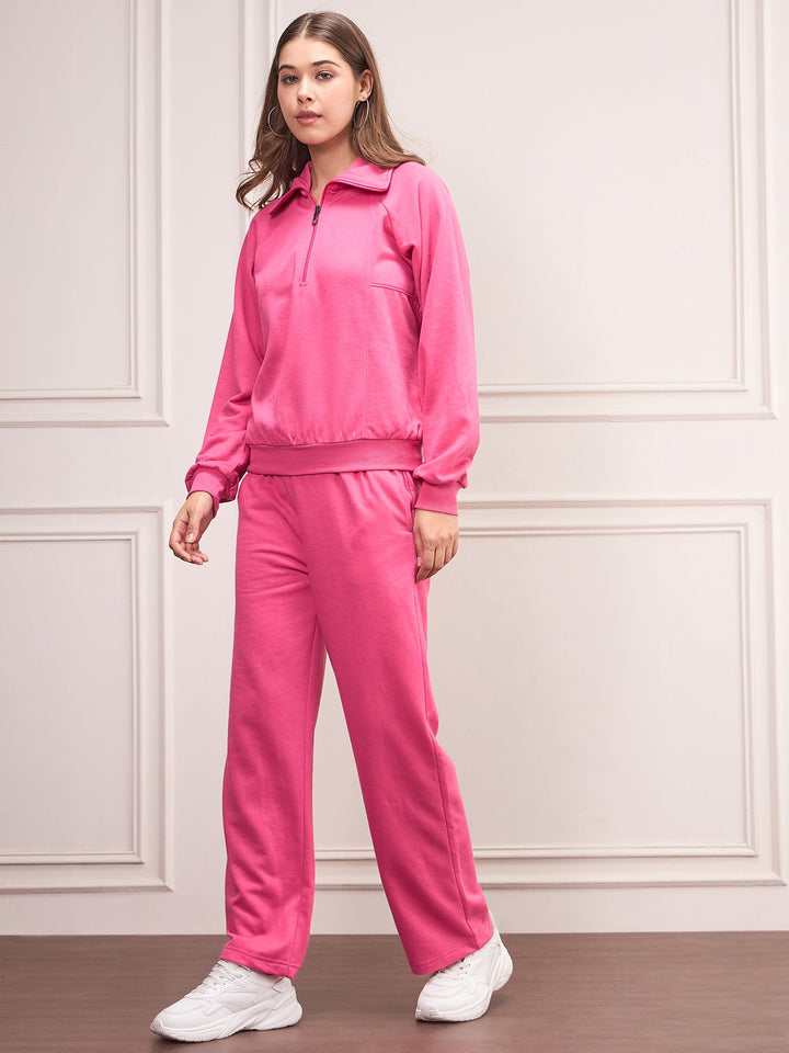 Dark-Pink-Fleece-Solid-Tracksuit-Set