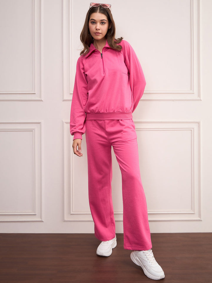 Dark-Pink-Fleece-Solid-Tracksuit-Set