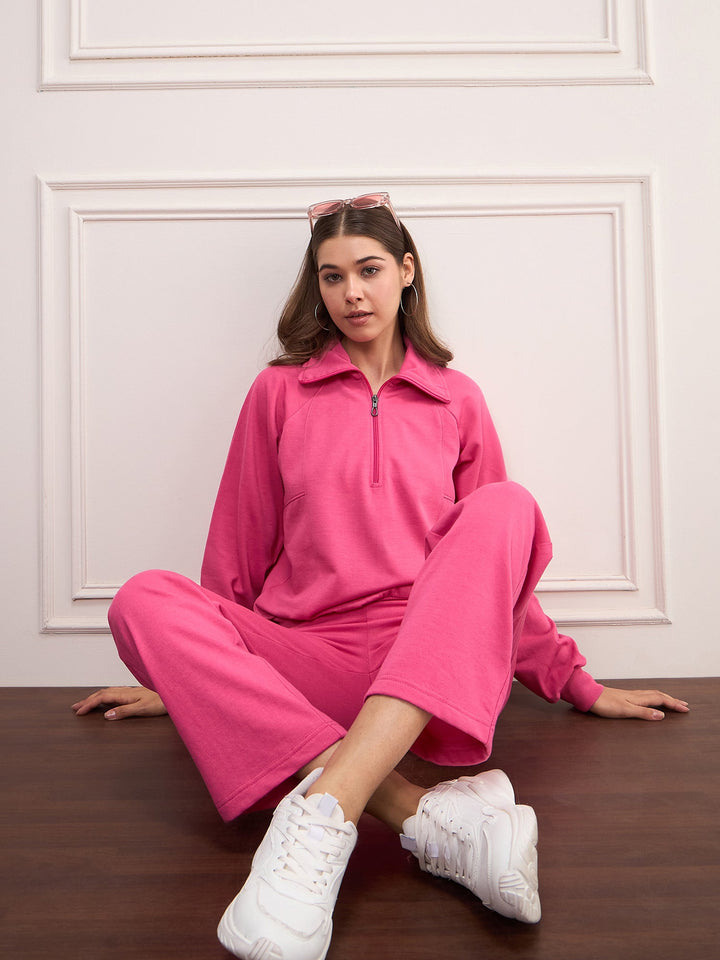 Dark-Pink-Fleece-Solid-Tracksuit-Set