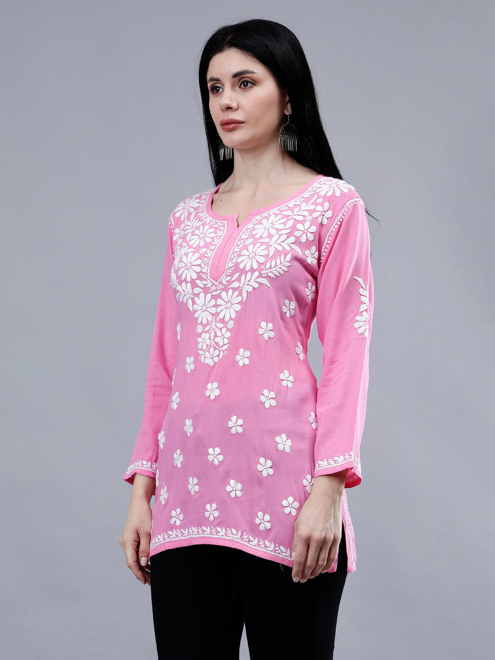 Dark-Pink-Rayon-Embroidered-Chikankari-Short-Tunic