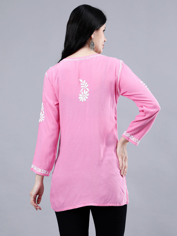 Dark-Pink-Rayon-Embroidered-Chikankari-Short-Tunic