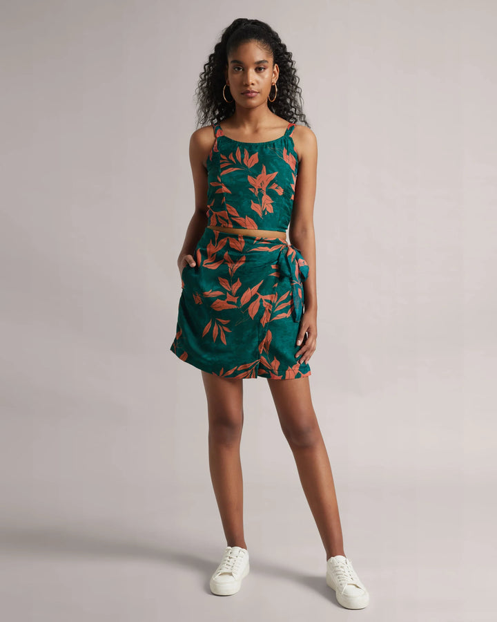 Dark Teal Green Floral Print Top & "Skort" Co-Ord Set