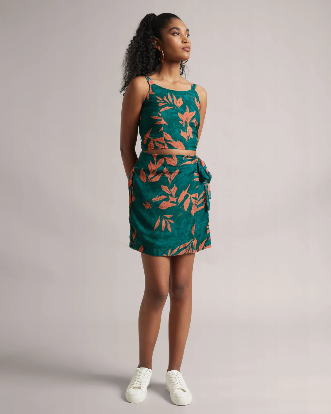 Dark Teal Green Floral Print Top & "Skort" Co-Ord Set